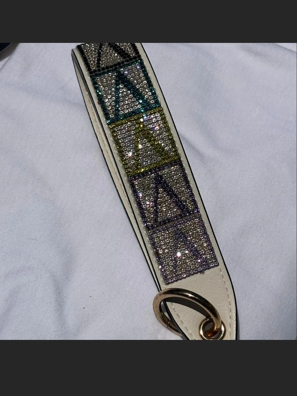 Victoria's Secret White Leather Wristlet with Multicolor Crystal Accents